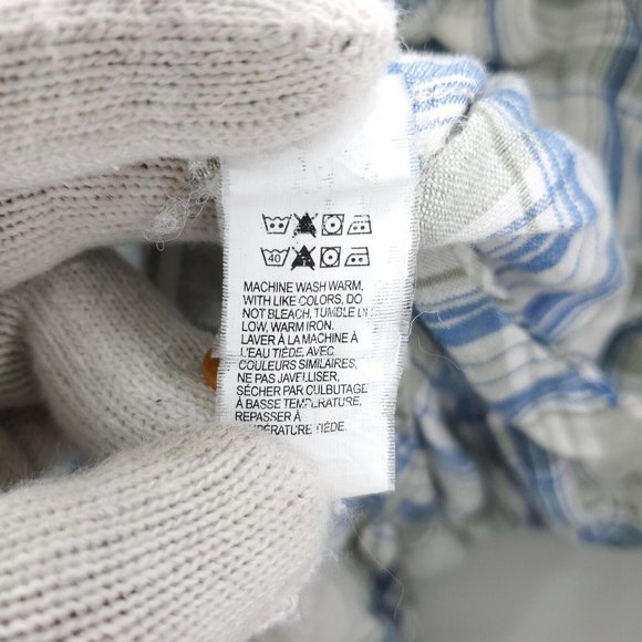 Lucky Brand Button Shirt Men Large White Blue California Fit Plaid 100% Linen - Picture 6 of 9